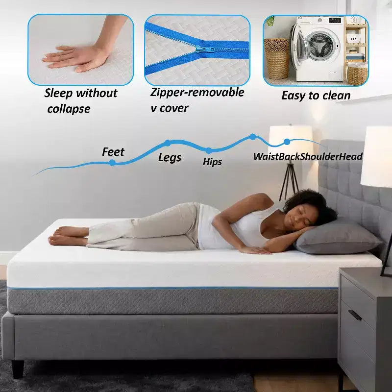 Colchón de espuma viscoelástica de gel, doble cara, firmeza media, para 2 personas, funda extraíble