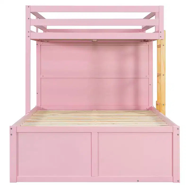 Litera doble con clóset integrado y 7 cajones, capacidad para 2 personas – Verde / Rosa / Blanco