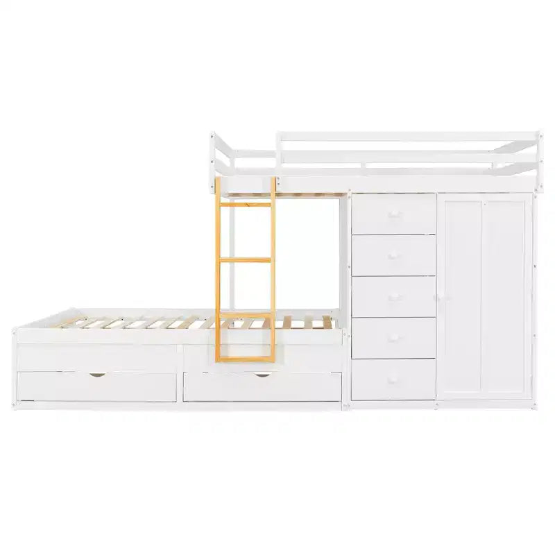 Litera doble con clóset integrado y 7 cajones, capacidad para 2 personas – Verde / Rosa / Blanco