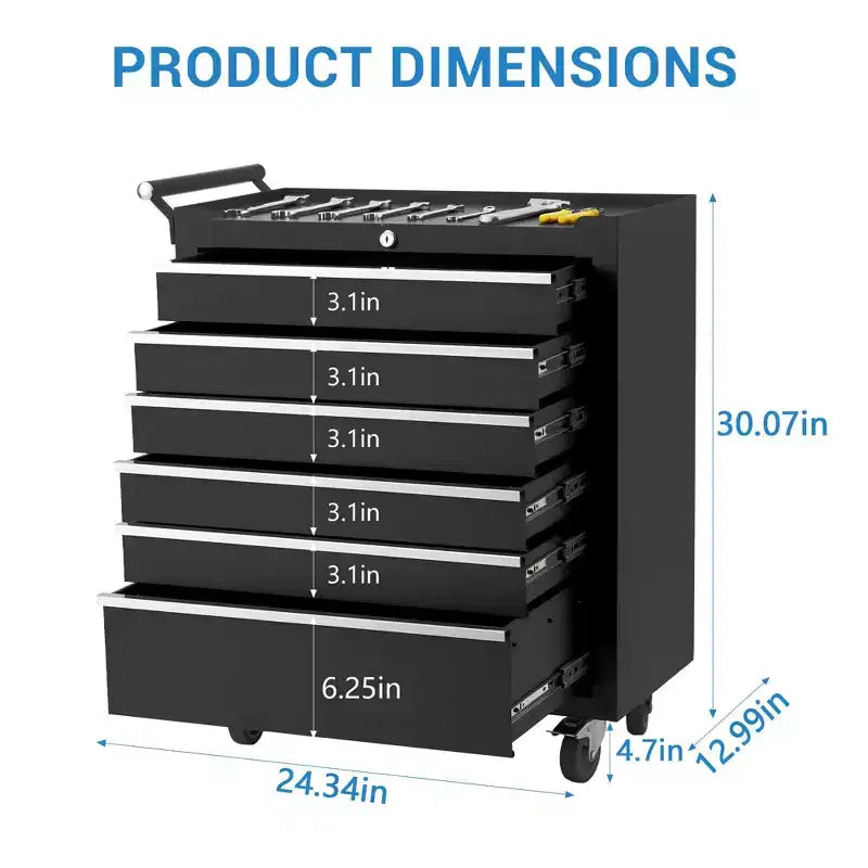 Caja de herramientas rodante de 6 cajones (negro/rojo) con ruedas y cerradura, para un solo usuario