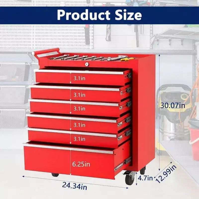 Caja de herramientas rodante de 6 cajones (negro/rojo) con ruedas y cerradura, para un solo usuario