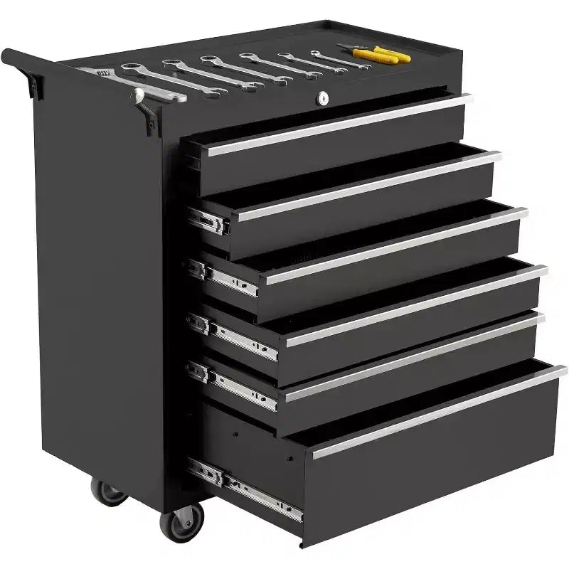 Caja de herramientas rodante de 6 cajones (negro/rojo) con ruedas y cerradura, para un solo usuario