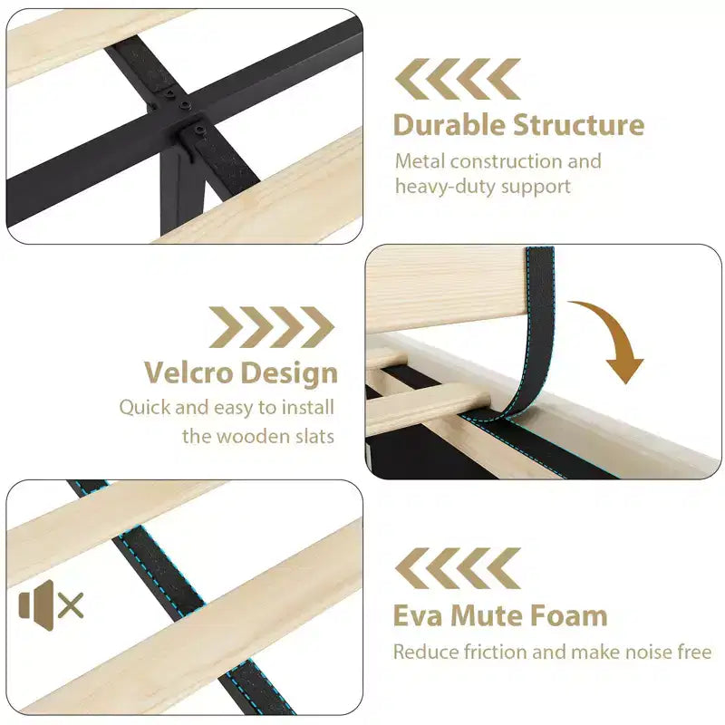 Cama tapizada de terciopelo con plataforma – Cabecero y piecero con canales, Ribete de tachuelas, Negro / Gris claro / Blanco roto, 1–2 personas