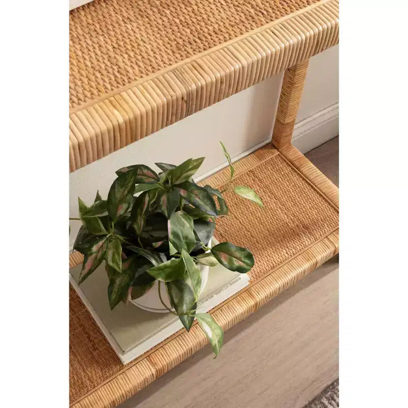 Mesa Consola de Ratán Marrón Natural, 2 Niveles, Requiere Montaje de 1 Persona
