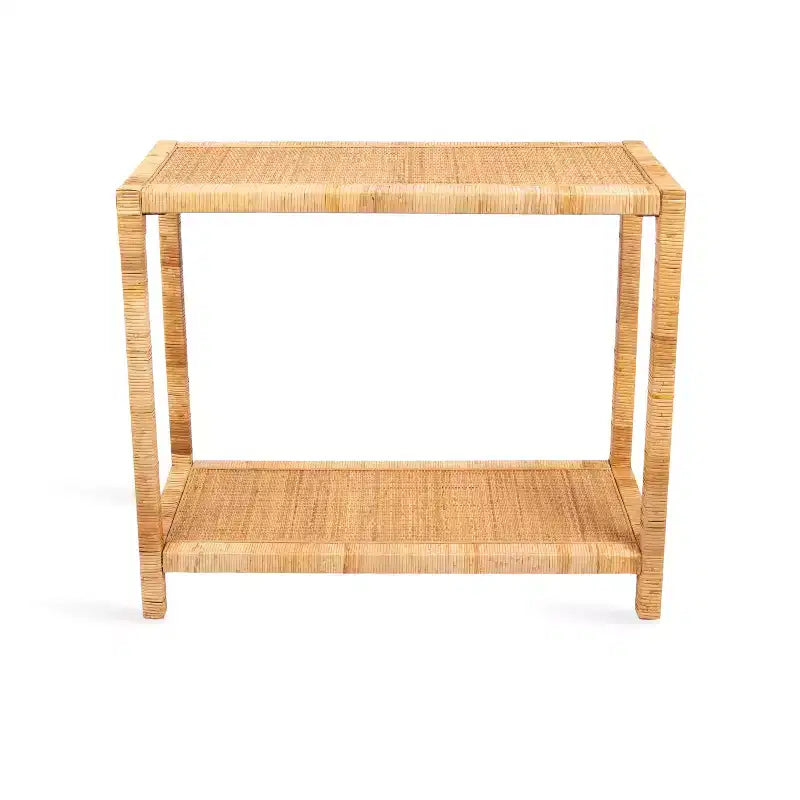 Mesa Consola de Ratán Marrón Natural, 2 Niveles, Requiere Montaje de 1 Persona