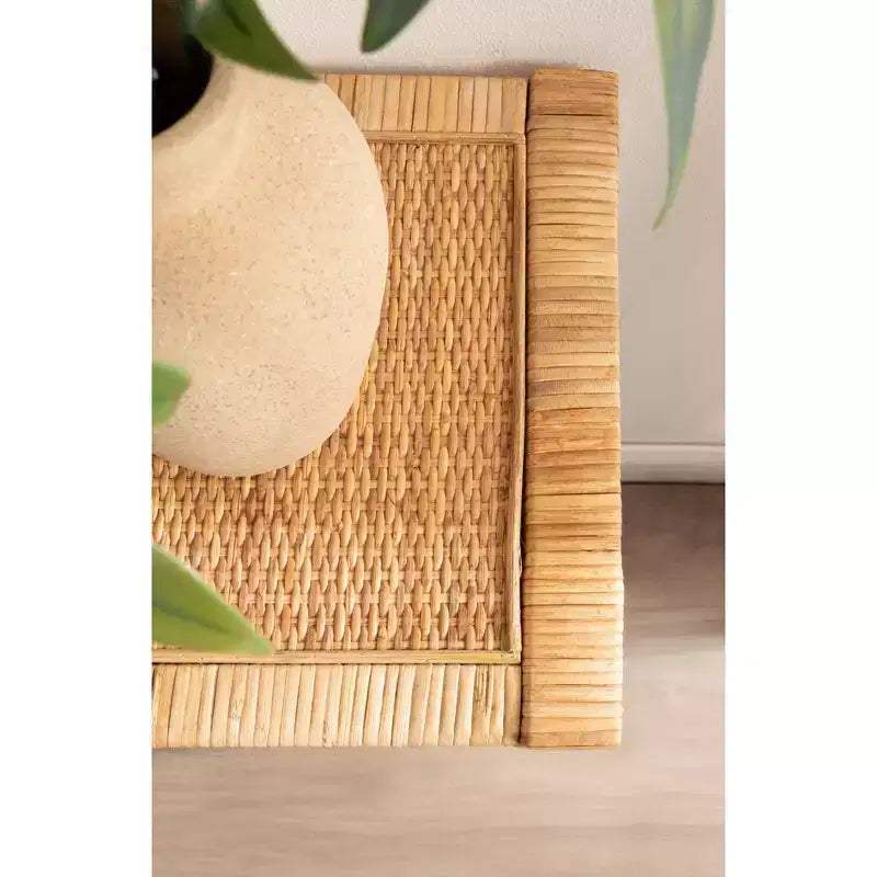 Mesa Consola de Ratán Marrón Natural, 2 Niveles, Requiere Montaje de 1 Persona