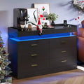 Modern 6-Drawer Dresser, TV Stand & Storage Cabinet with Floating Top, Neutral Sideboard for Living Room, Bedroom, or Dining