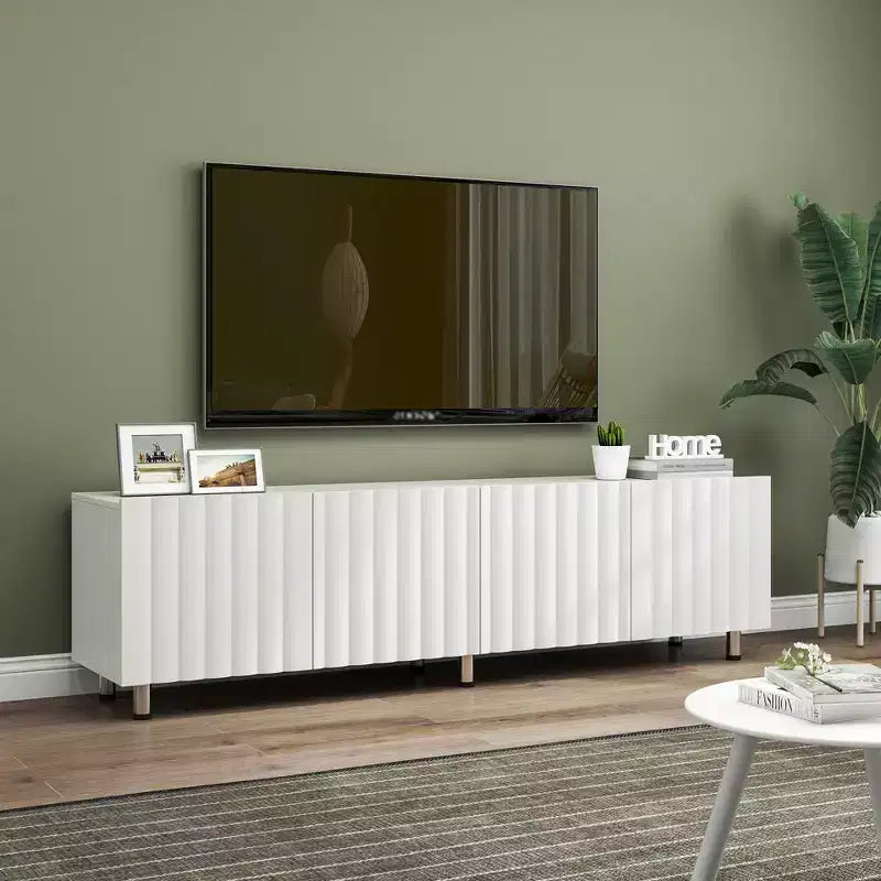 Mueble de TV Moderno Blanco 70" – Almacenamiento con 2 Cajones, se Adapta a TV de hasta 65"