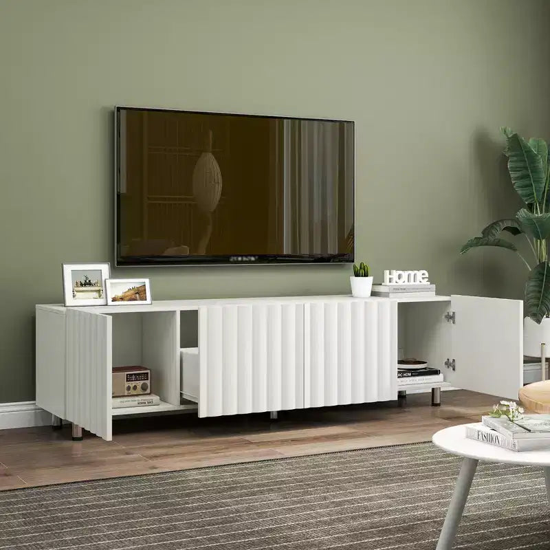 Mueble de TV Moderno Blanco 70" – Almacenamiento con 2 Cajones, se Adapta a TV de hasta 65"