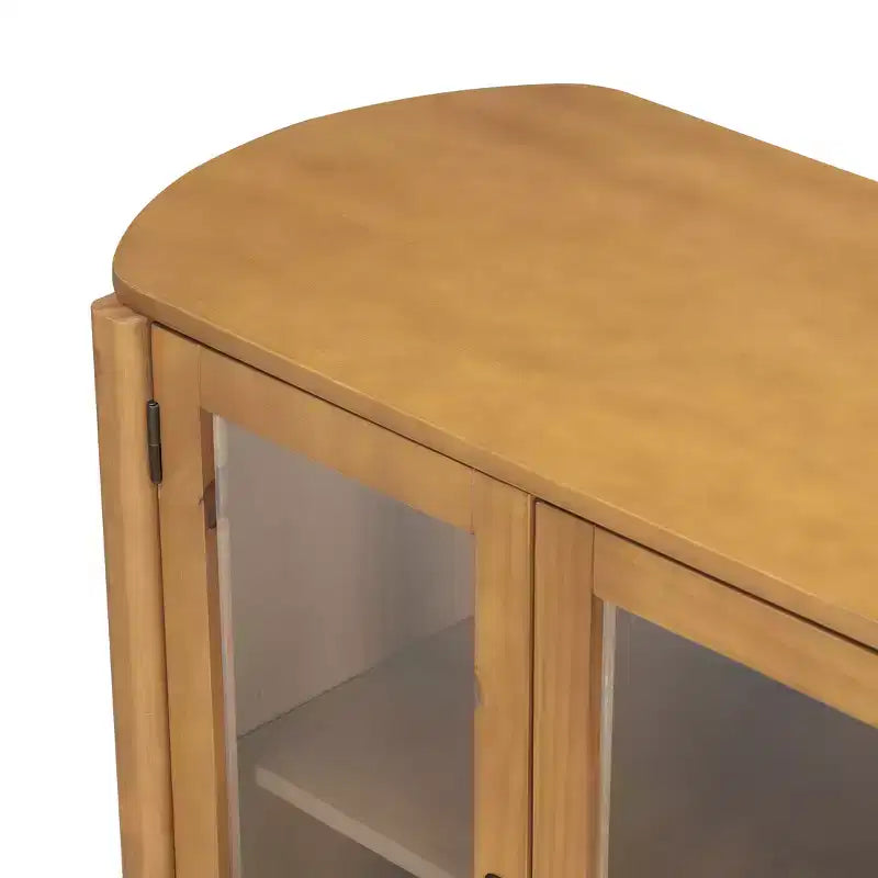 Aparador/Mueble de almacenamiento Mid-Century negro/natural con 4 puertas de cristal, 147 cm de ancho