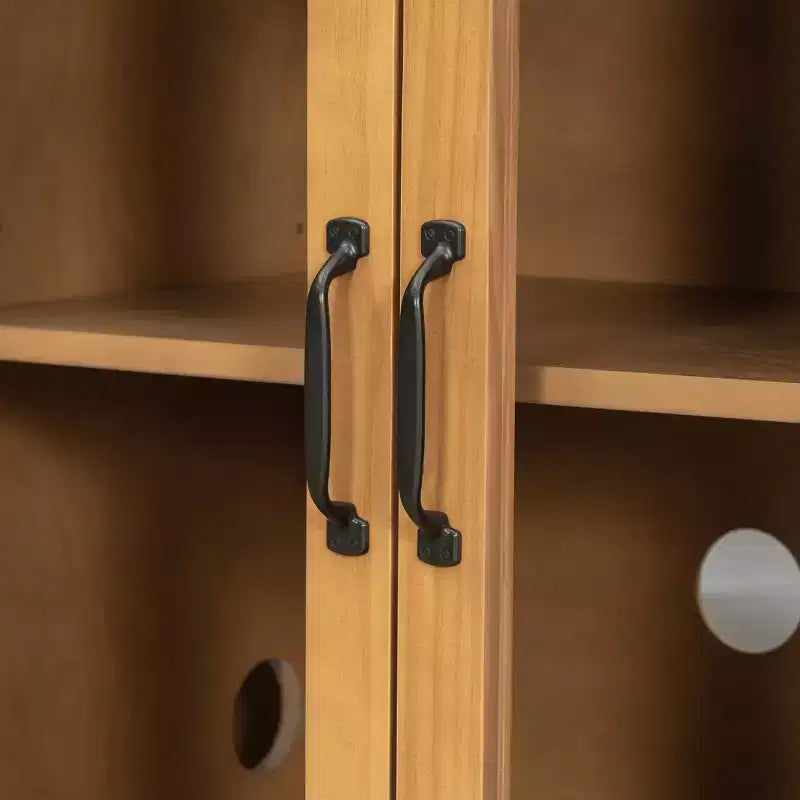 Aparador/Mueble de almacenamiento Mid-Century negro/natural con 4 puertas de cristal, 147 cm de ancho