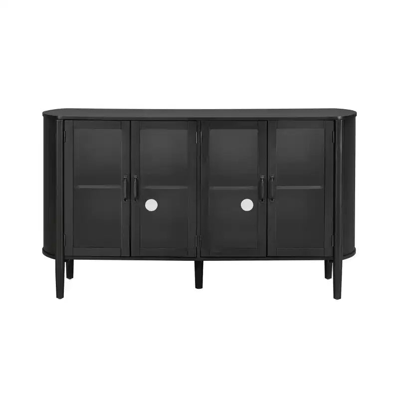 Aparador/Mueble de almacenamiento Mid-Century negro/natural con 4 puertas de cristal, 147 cm de ancho