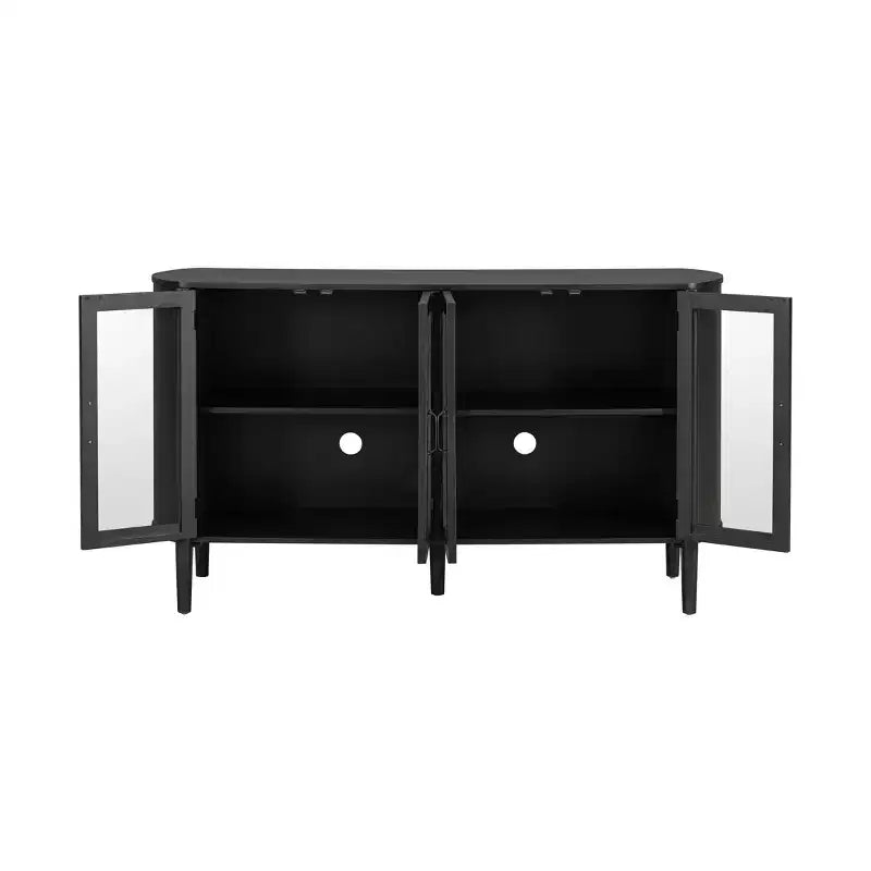 Aparador/Mueble de almacenamiento Mid-Century negro/natural con 4 puertas de cristal, 147 cm de ancho