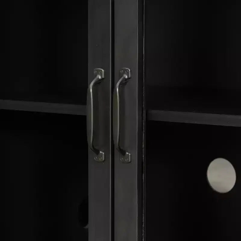 Aparador/Mueble de almacenamiento Mid-Century negro/natural con 4 puertas de cristal, 147 cm de ancho