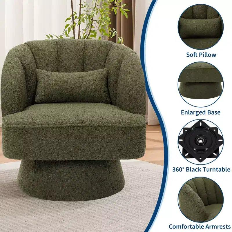 Sillón giratorio individual de forro polar marrón, rotación 360°