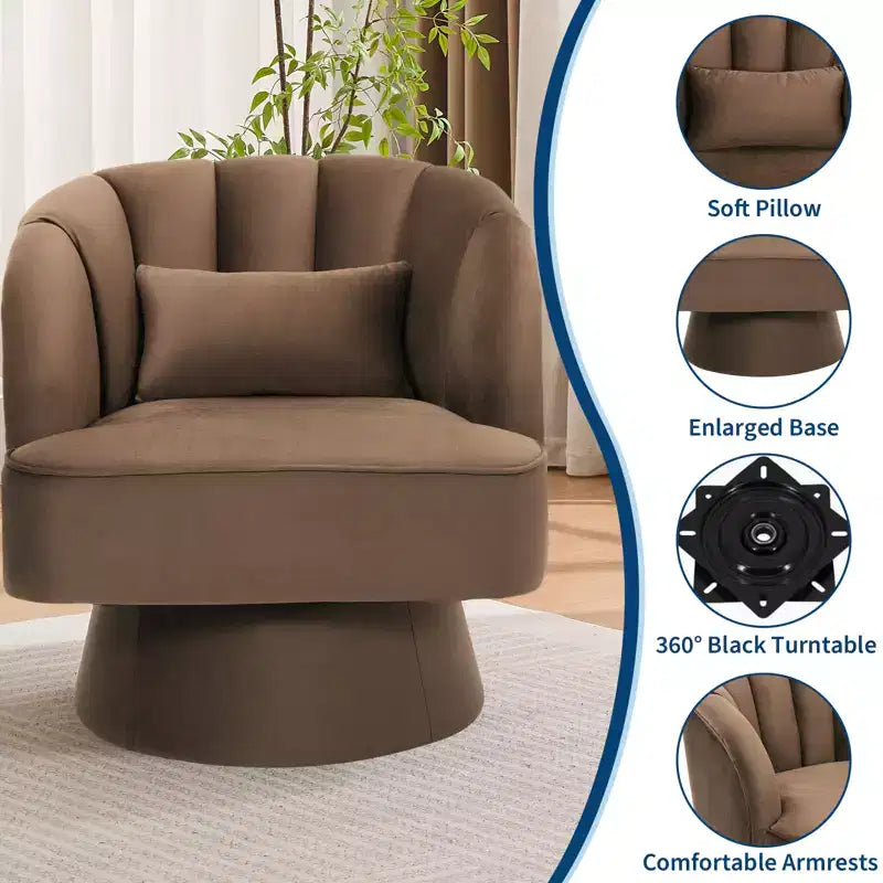 Sillón giratorio individual de forro polar marrón, rotación 360°