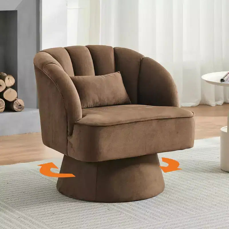 Sillón giratorio individual de forro polar marrón, rotación 360°