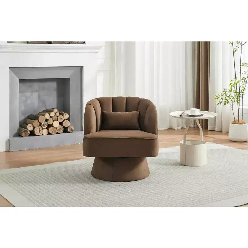 Sillón giratorio individual de forro polar marrón, rotación 360°