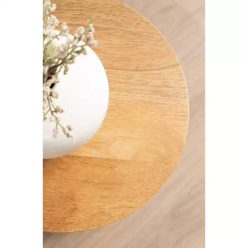 Mesa auxiliar de pedestal redonda de madera en marrón nogal/natural, individual