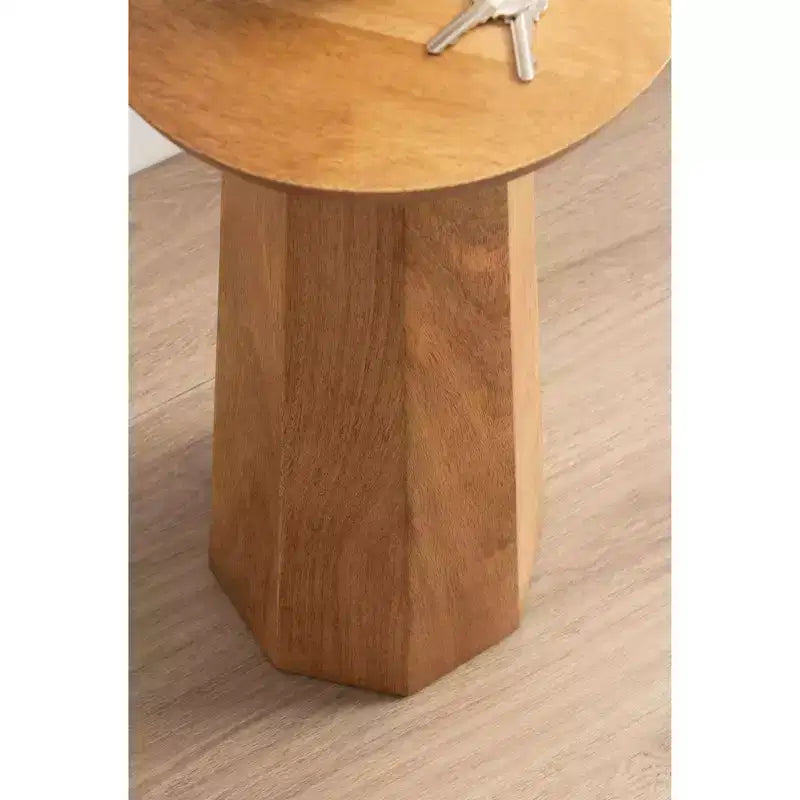 Mesa auxiliar de pedestal redonda de madera en marrón nogal/natural, individual