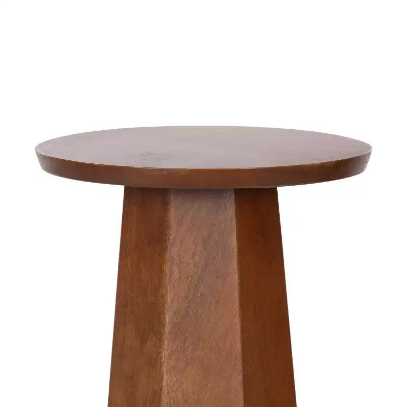 Mesa auxiliar de pedestal redonda de madera en marrón nogal/natural, individual
