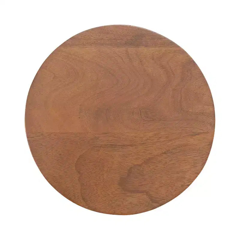 Mesa auxiliar de pedestal redonda de madera en marrón nogal/natural, individual
