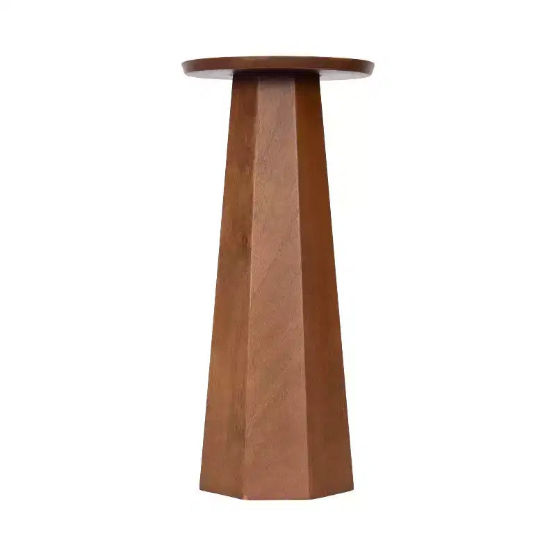 Mesa auxiliar de pedestal redonda de madera en marrón nogal/natural, individual