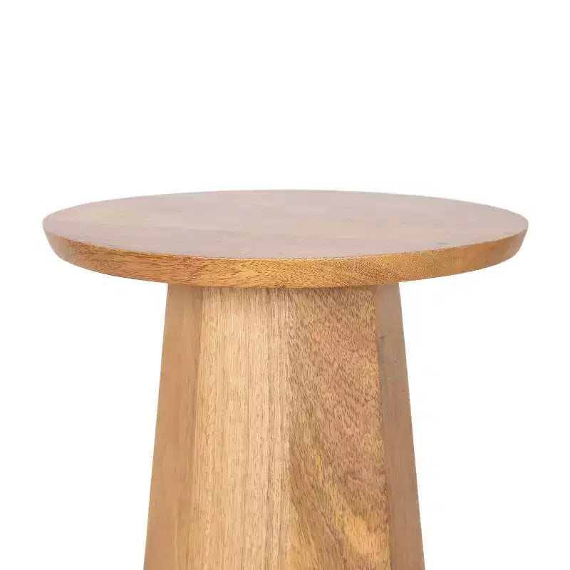 Mesa auxiliar de pedestal redonda de madera en marrón nogal/natural, individual