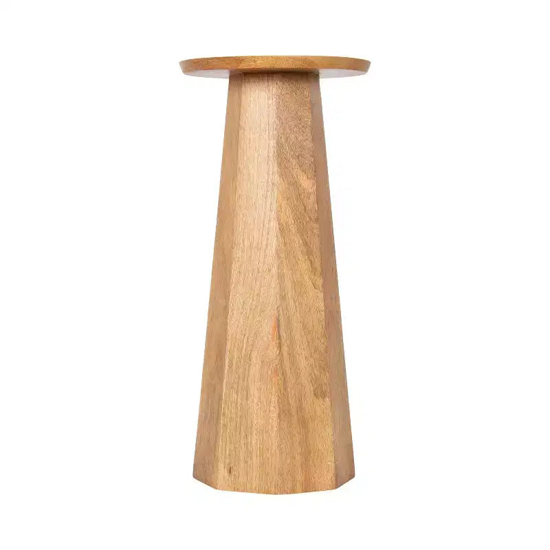 Mesa auxiliar de pedestal redonda de madera en marrón nogal/natural, individual