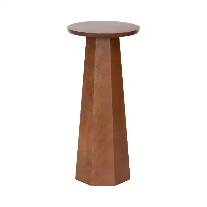Mesa auxiliar de pedestal redonda de madera en marrón nogal/natural, individual