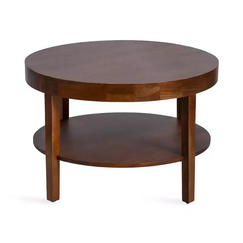 Mesa de centro redonda de madera maciza de 2 niveles Nogal natural/Marrón