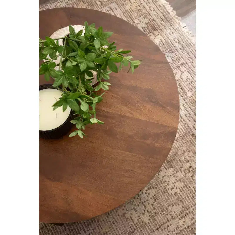 Mesa de centro redonda de madera maciza de 2 niveles Nogal natural/Marrón