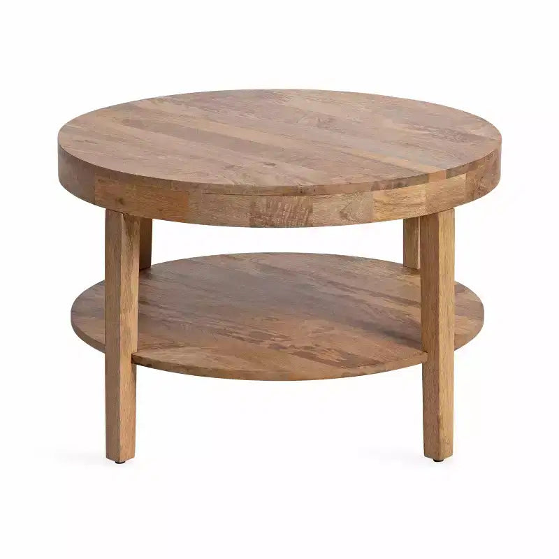 Mesa de centro redonda de madera maciza de 2 niveles Nogal natural/Marrón