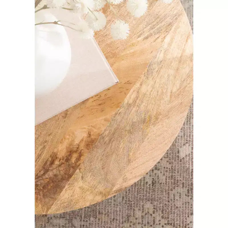 Mesa de centro redonda de madera maciza de 2 niveles Nogal natural/Marrón