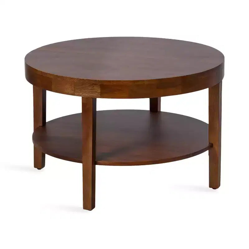 Mesa de centro redonda de madera maciza de 2 niveles Nogal natural/Marrón