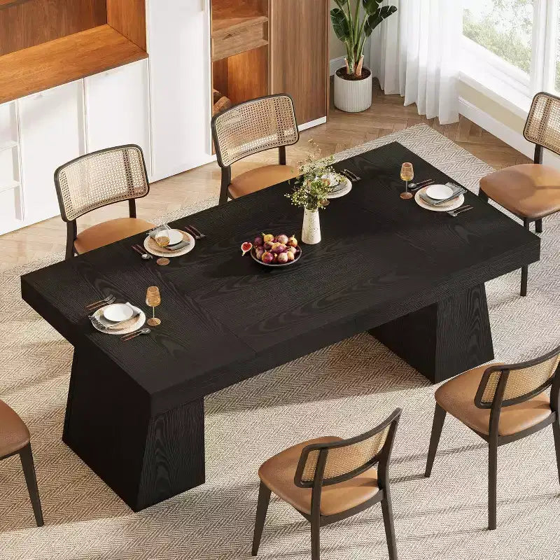 Mesa de comedor rectangular negra, MDF, para 4-6 personas