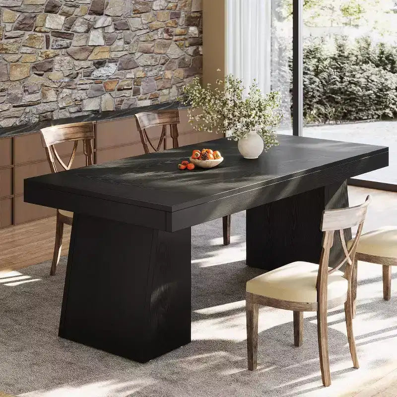 Mesa de comedor rectangular negra, MDF, para 4-6 personas