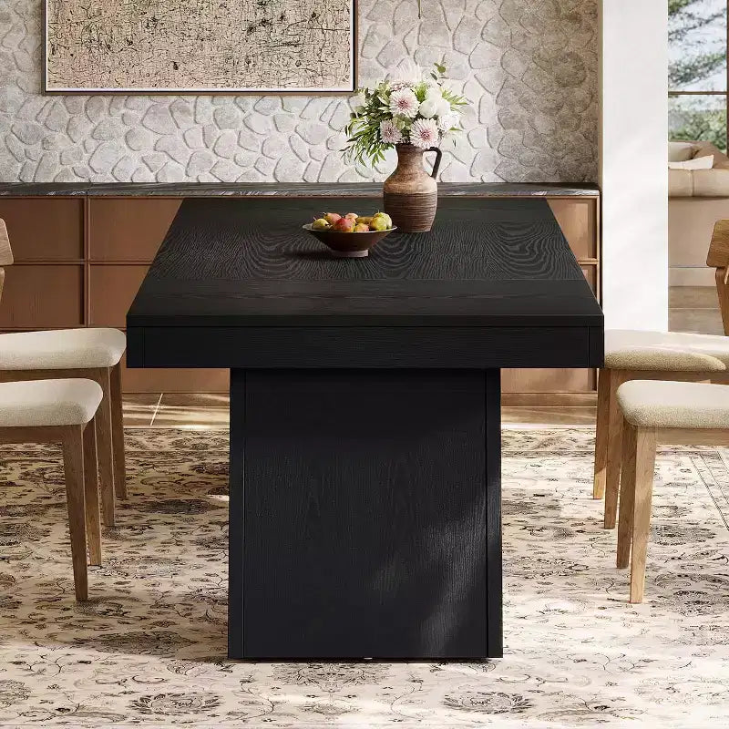 Mesa de comedor rectangular negra, MDF, para 4-6 personas