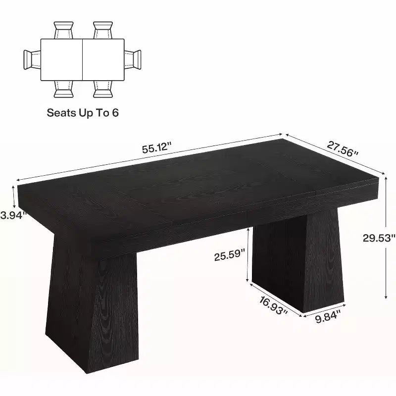 Mesa de comedor rectangular negra, MDF, para 4-6 personas