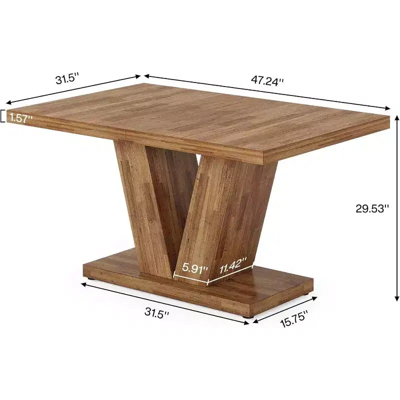 Mesa de comedor rectangular Nogal Marrón, base de pedestal, para 4 personas