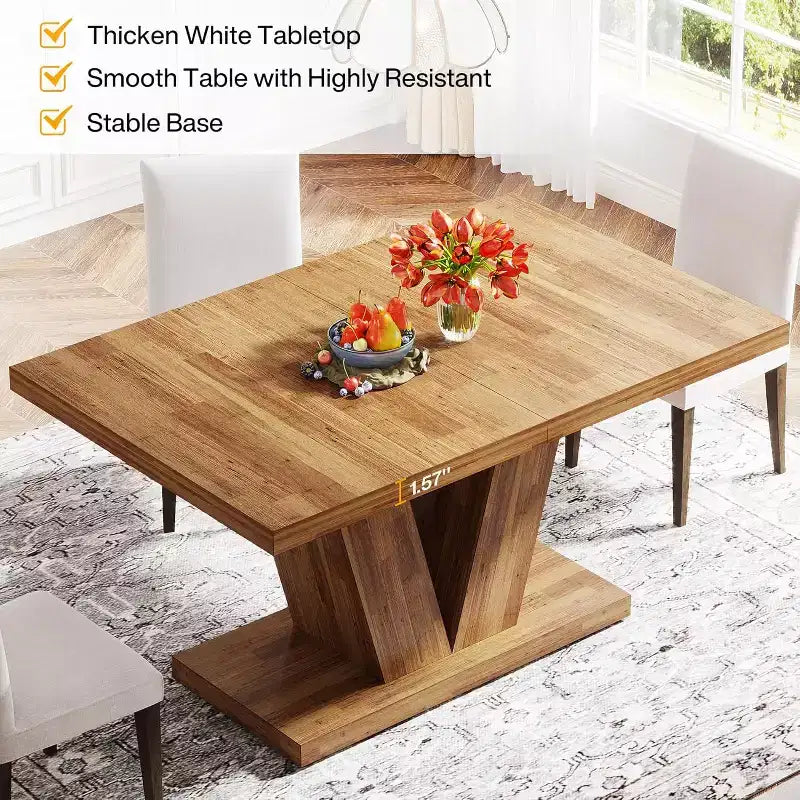 Mesa de comedor rectangular Nogal Marrón, base de pedestal, para 4 personas