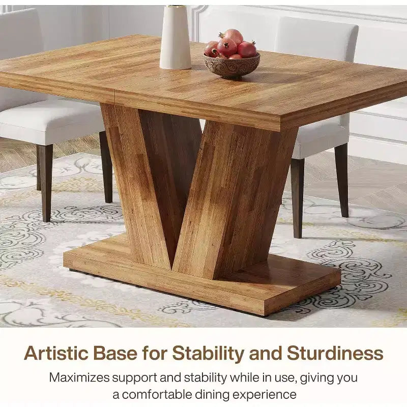 Mesa de comedor rectangular Nogal Marrón, base de pedestal, para 4 personas