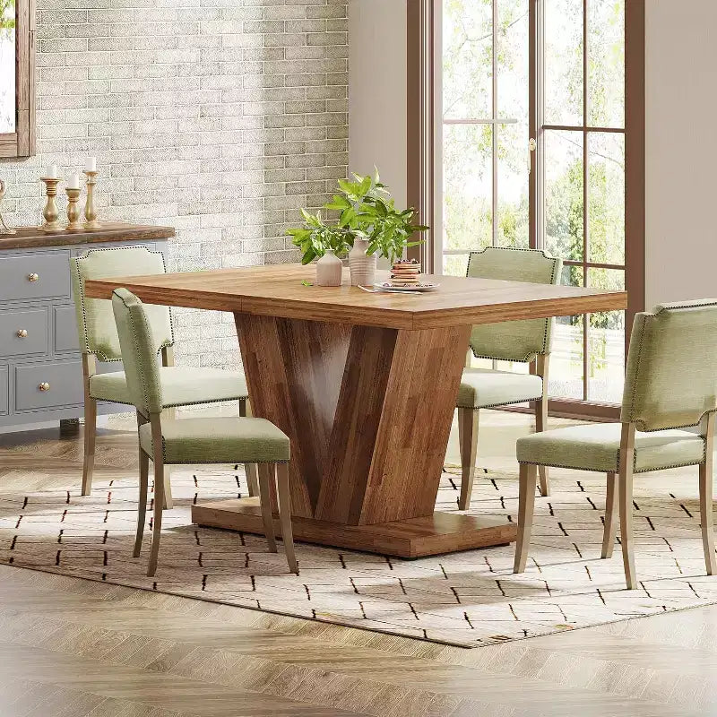 Mesa de comedor rectangular Nogal Marrón, base de pedestal, para 4 personas